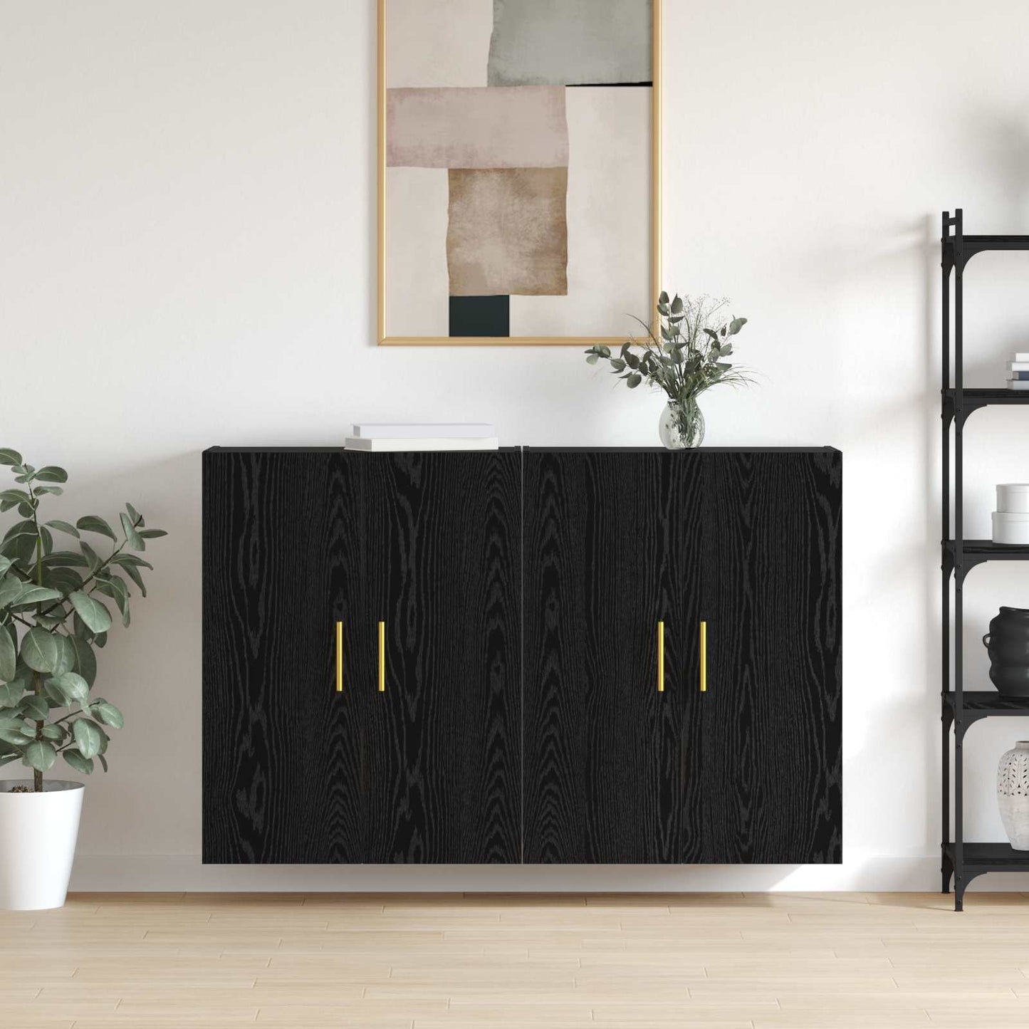 Wandschrank 2 stk. Schwarz Eichen-Optik 69,5 x 34 x 90 cm