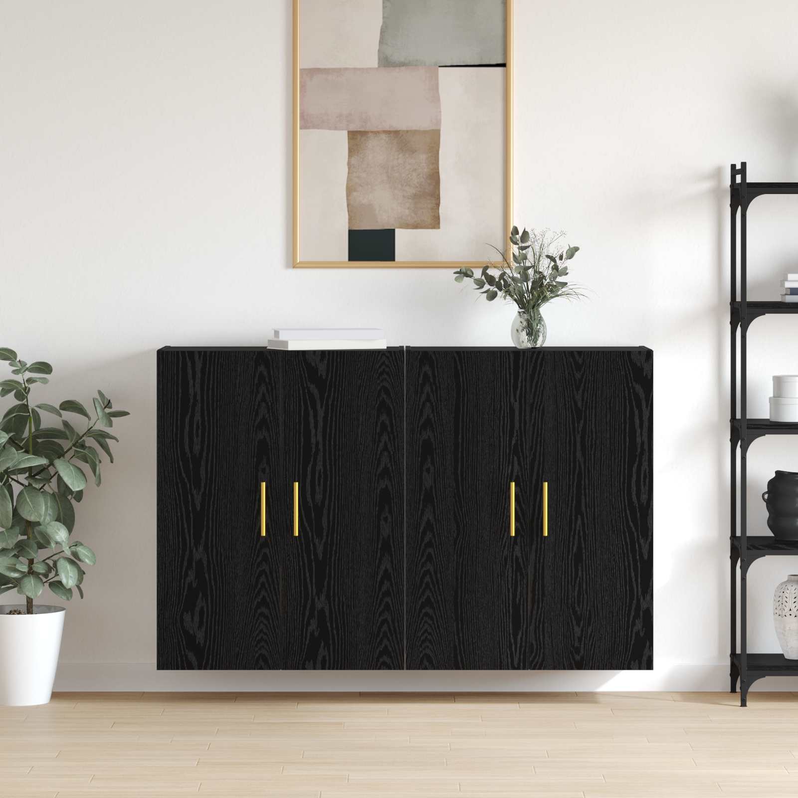 Wandschrank 2 stk. Schwarz Eichen-Optik 69,5 x 34 x 90 cm