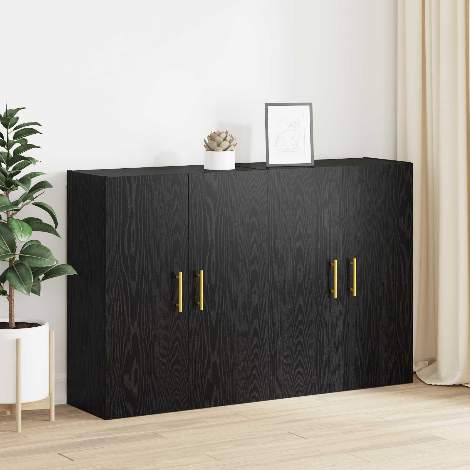 Wandschrank 2 stk. Schwarz Eichen-Optik 69,5 x 34 x 90 cm