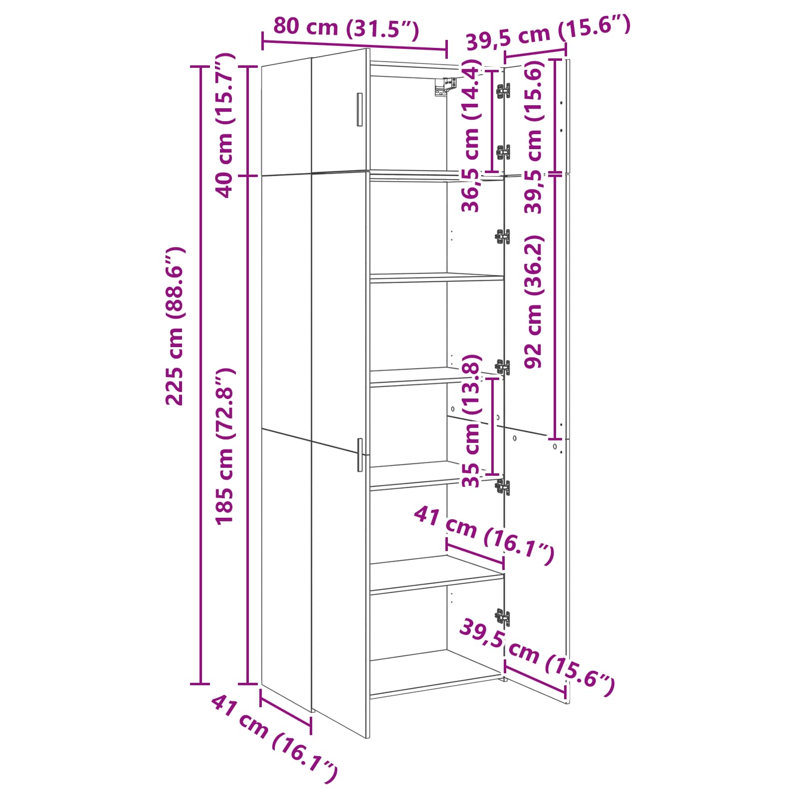 Aufbewahrungsschrank 2 stk. Artisan-Eiche 80 x 42,5 x 225 cm