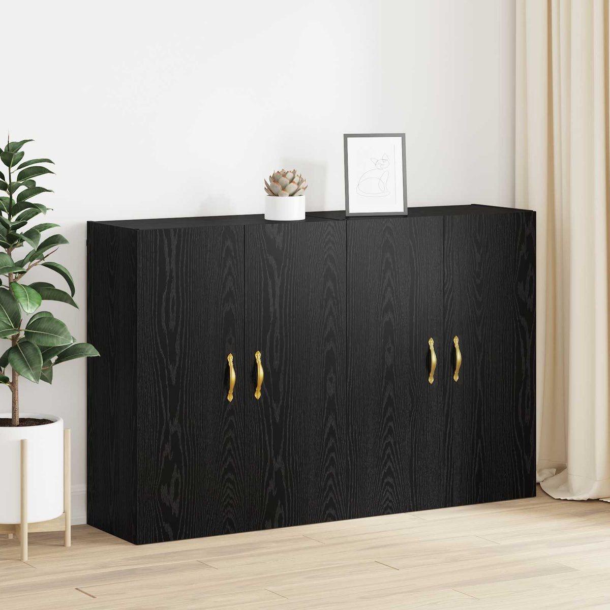 Wandschrank 2 stk. Schwarz Eichen-Optik 69,5 x 34 x 90 cm