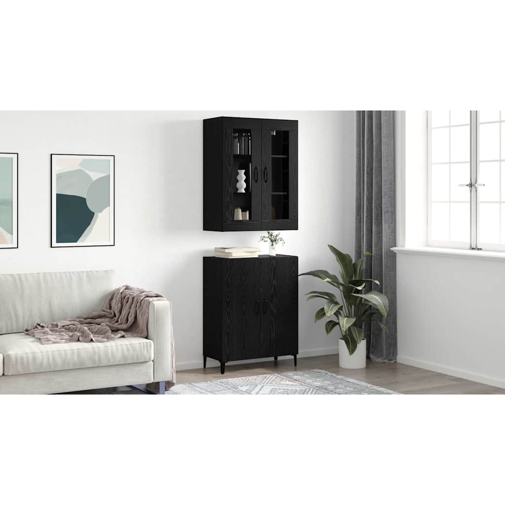 Highboard 2 stk. Schwarz Eichen-Optik 69,5 x 34 x 180 cm