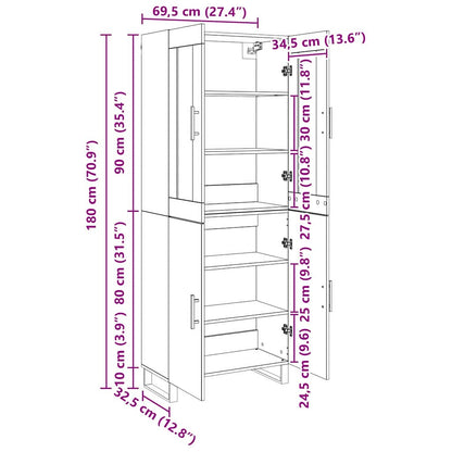 Highboard 2 stk. Schwarz Eichen-Optik 69,5 x 34 x 180 cm