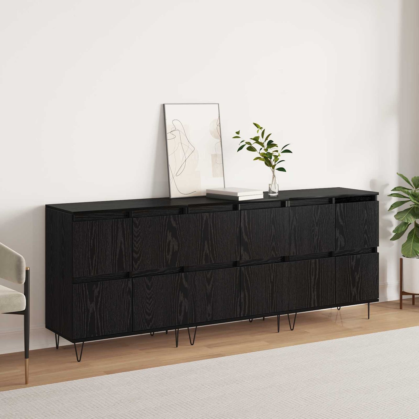 Sideboards 3 pcs Schwarz Eichen-Optik