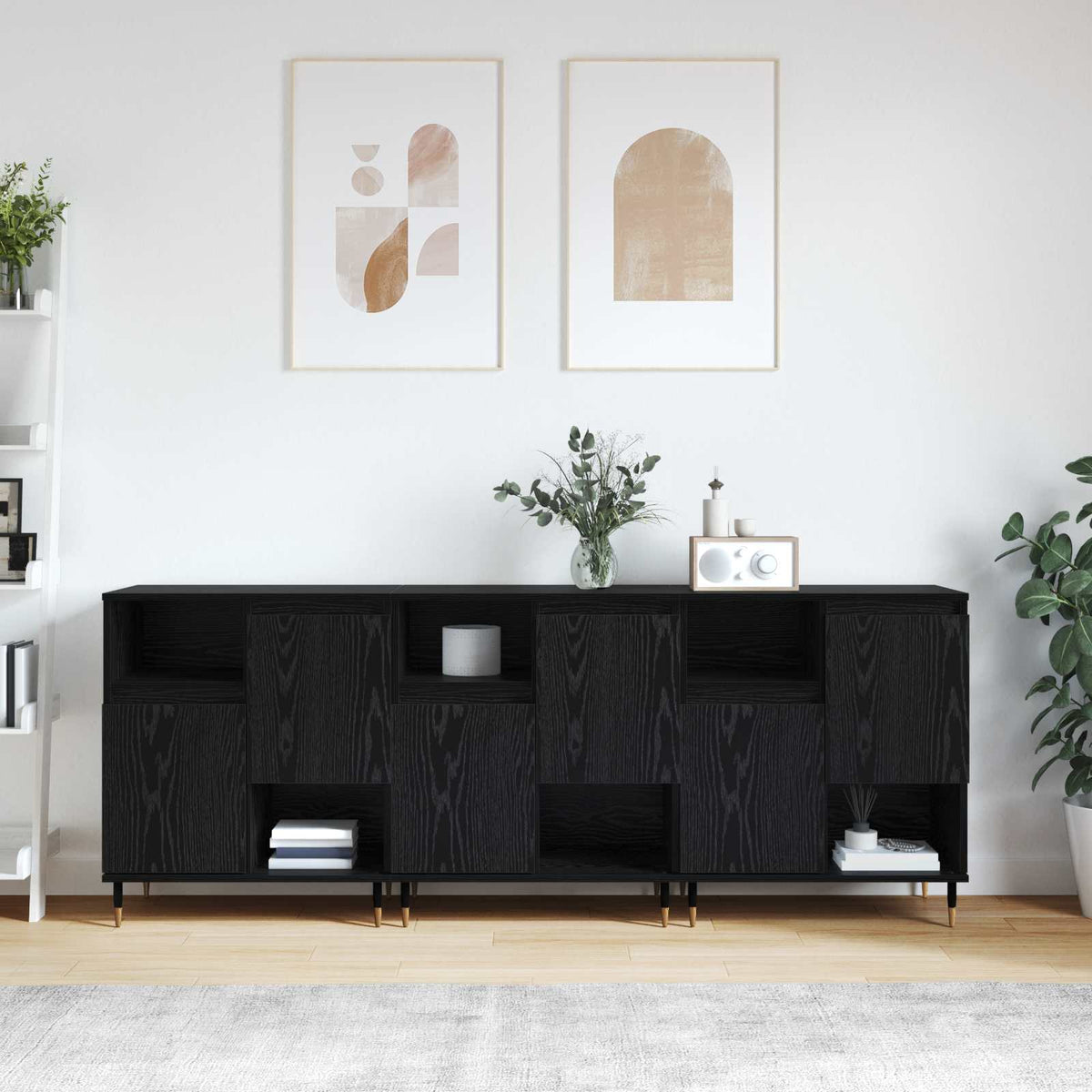 Sideboards 3 stk. Schwarz Eichen-Optik
