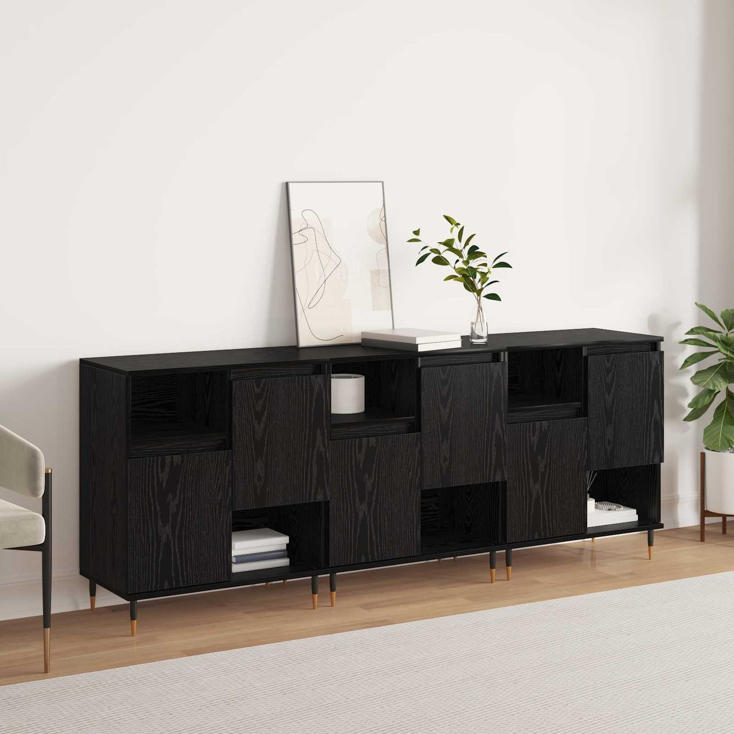 Sideboards 3 pcs Schwarz Eichen-Optik