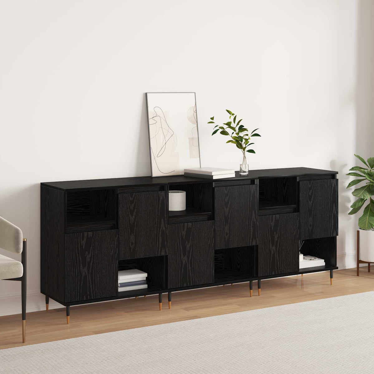 Sideboards 3 stk. Schwarz Eichen-Optik