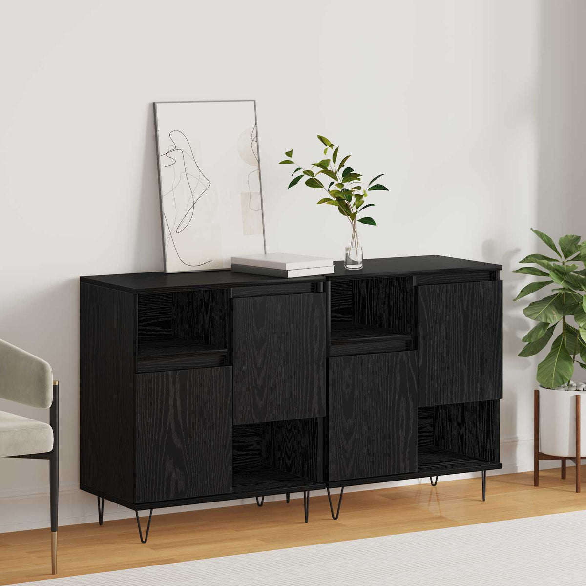 Sideboard 2 stk. Schwarz Eichen-Optik 60 x 35 x 70 cm