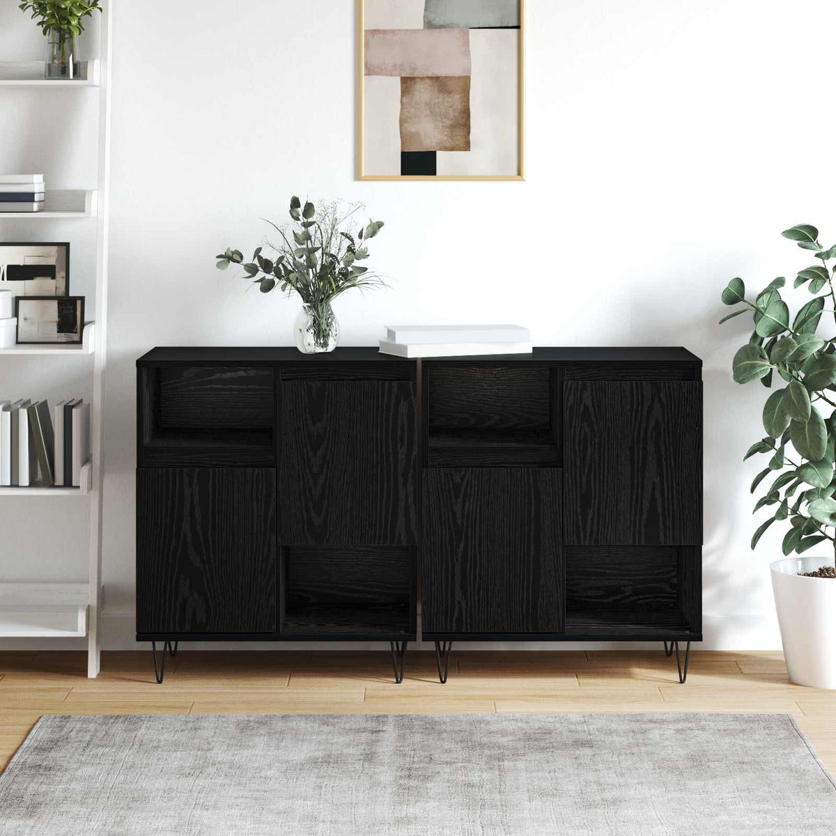 Sideboard 2 stk. Schwarz Eichen-Optik 60 x 35 x 70 cm