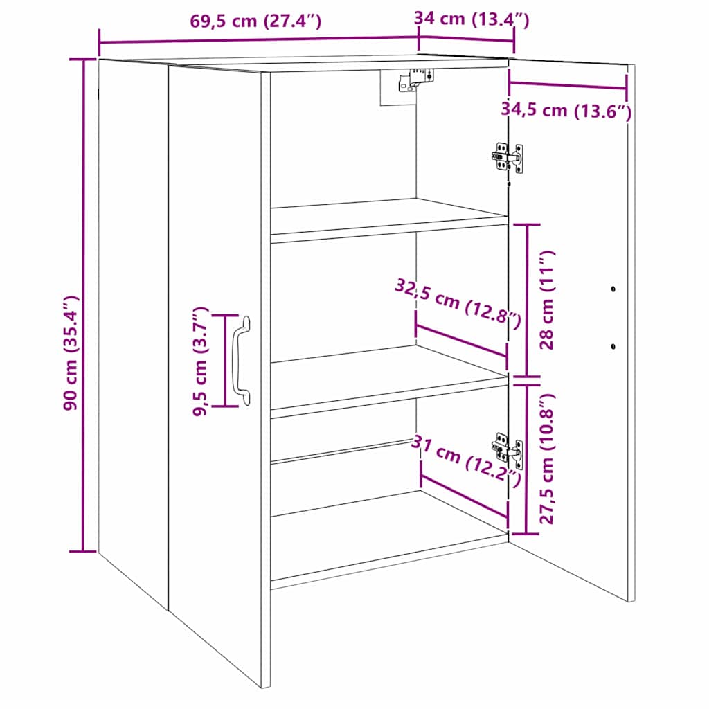 Wandschrank 2 stk. Altholz 69,5 x 34 x 90 cm Holzwerkstoff