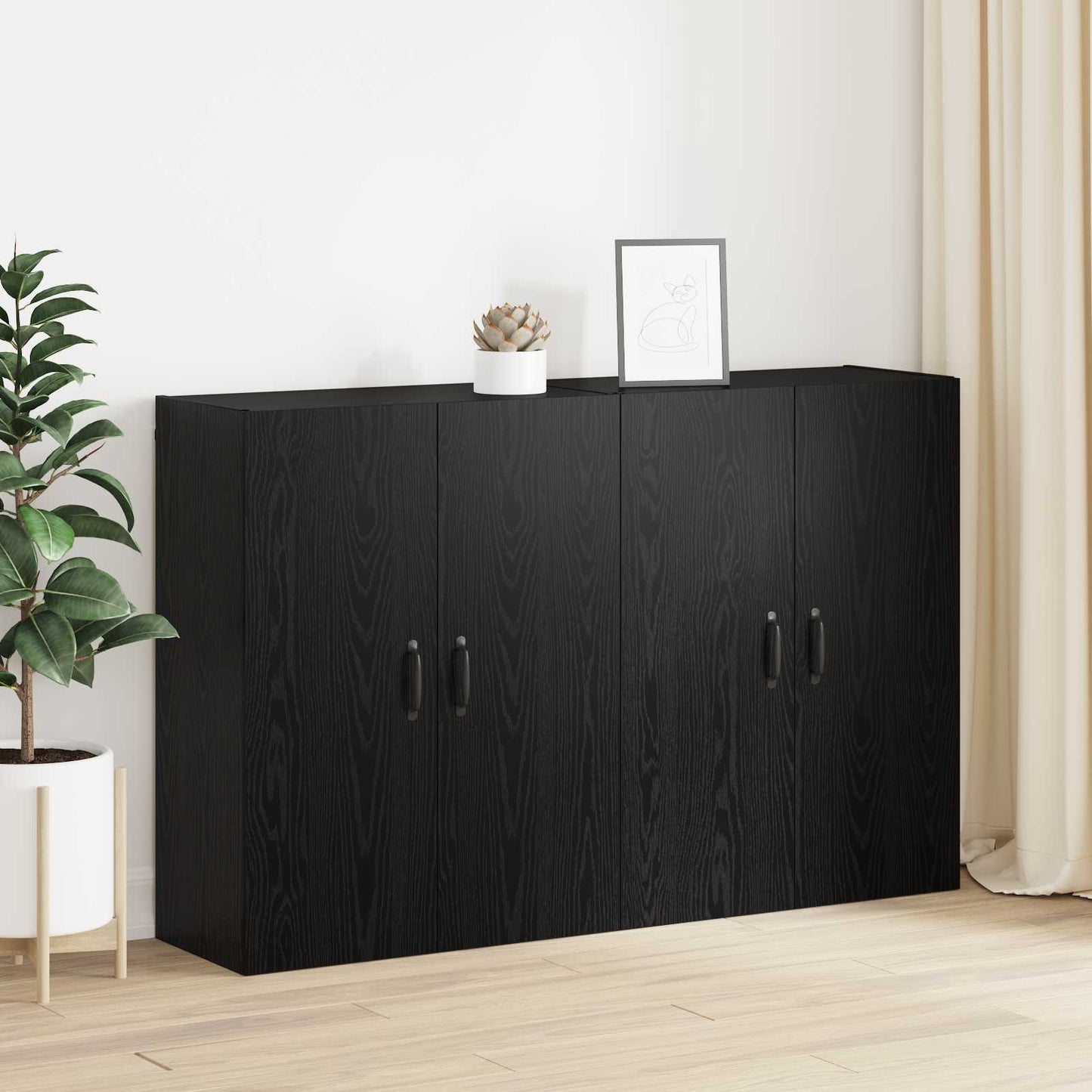 Wandschrank 2 stk. Schwarz Eichen-Optik 69,5 x 34 x 90 cm