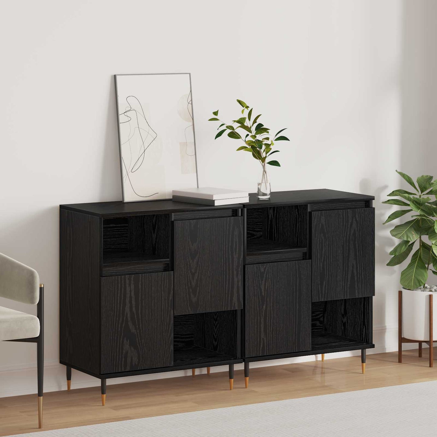 Sideboards 2 pcs Schwarz Eichen-Optik