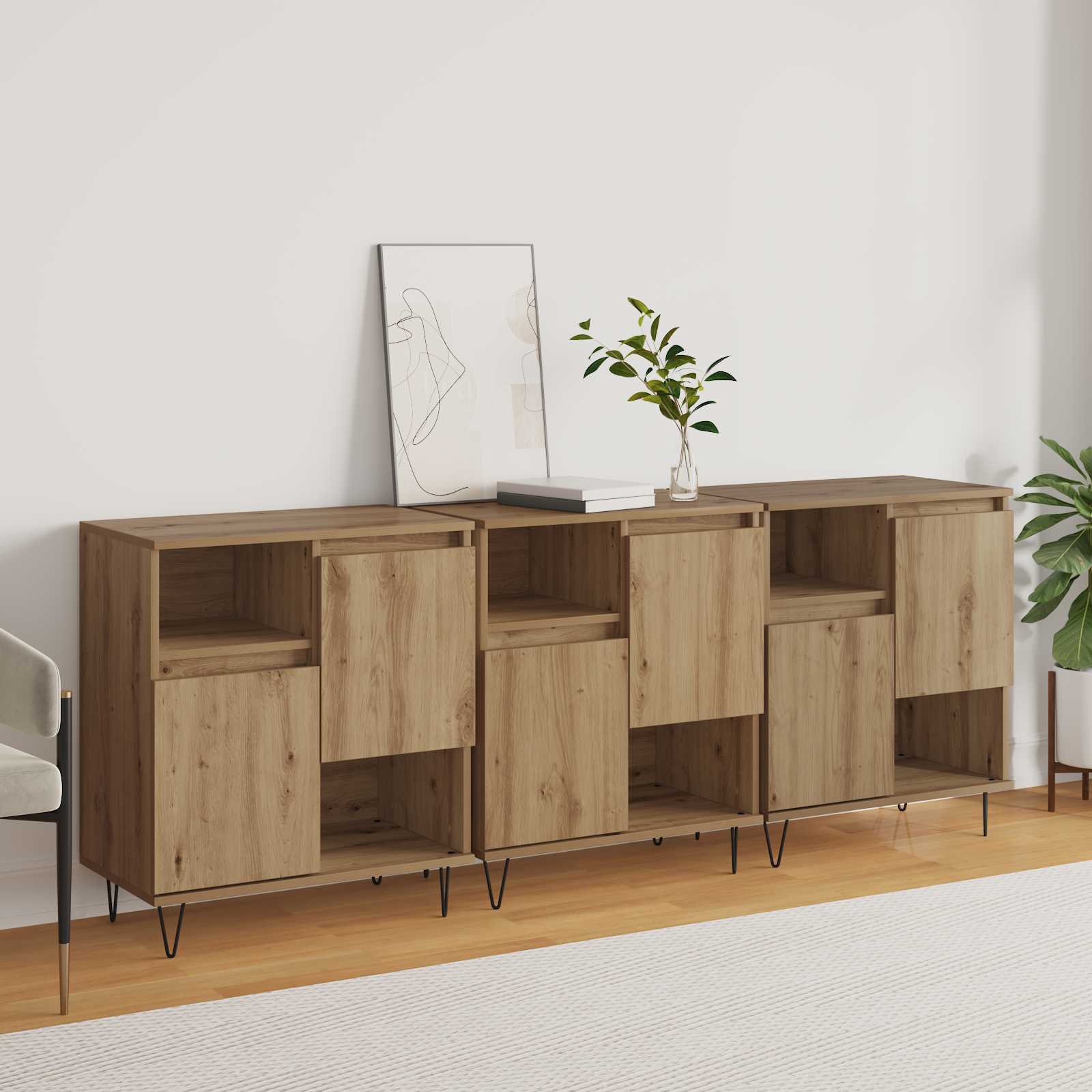 Sideboard 3 stk. Artisan-Eiche 60 x 35 x 70 cm
