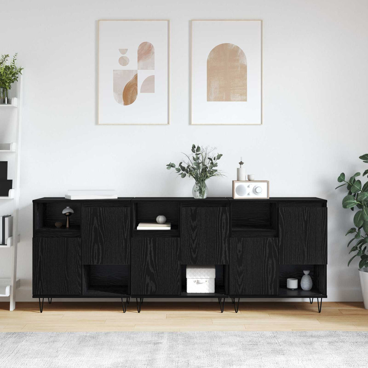 Sideboard 3 stk. Schwarz Eichen-Optik 60 x 35 x 70 cm