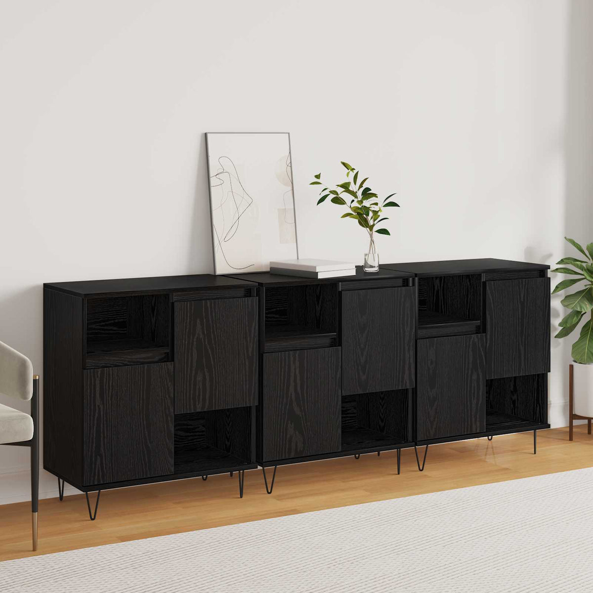 Sideboard 3 stk. Schwarz Eichen-Optik 60 x 35 x 70 cm