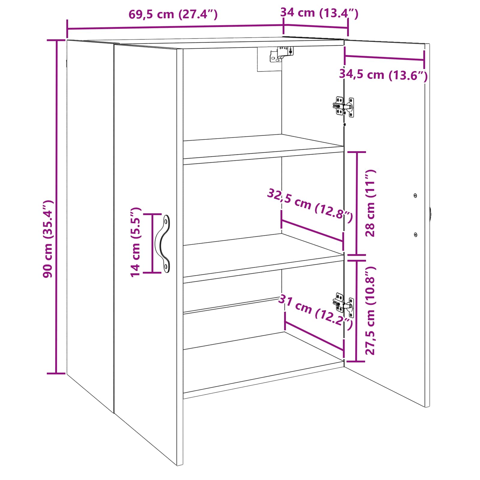 Wandschrank 2 stk. Altholz 69,5 x 34 x 90 cm Holzwerkstoff
