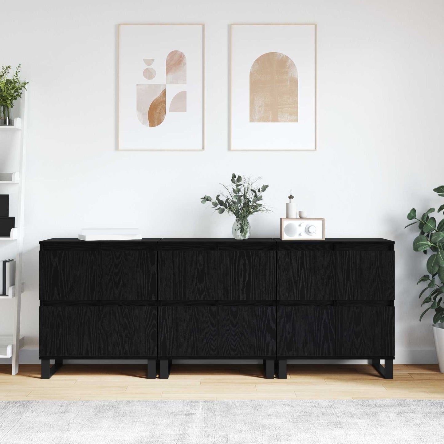 Sideboard 3 stk. Schwarz Eichen-Optik 60 x 35 x 70 cm