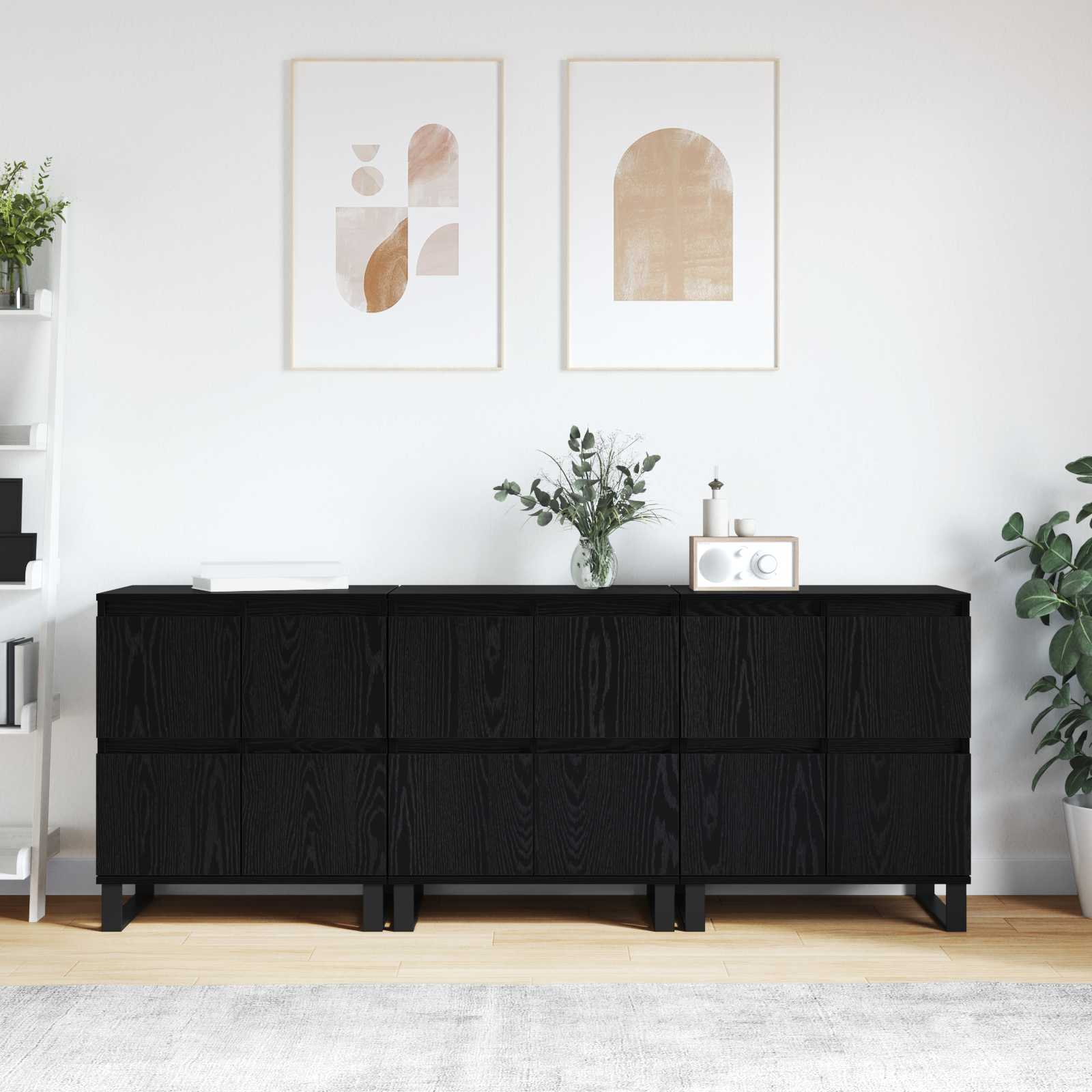 Sideboard 3 stk. Schwarz Eichen-Optik 60 x 35 x 70 cm