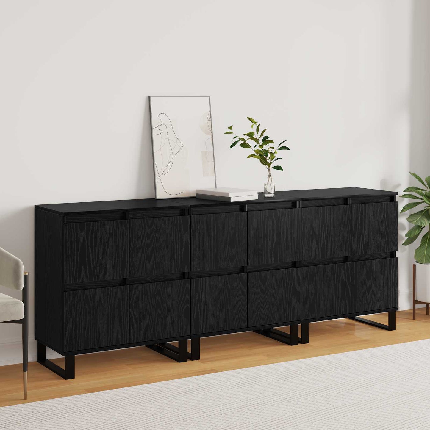 Sideboard 3 stk. Schwarz Eichen-Optik 60 x 35 x 70 cm