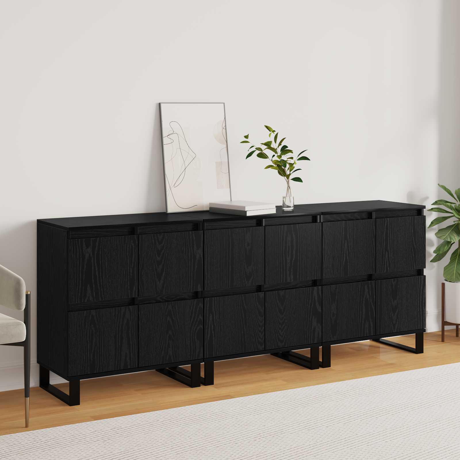 Sideboard 3 stk. Schwarz Eichen-Optik 60 x 35 x 70 cm