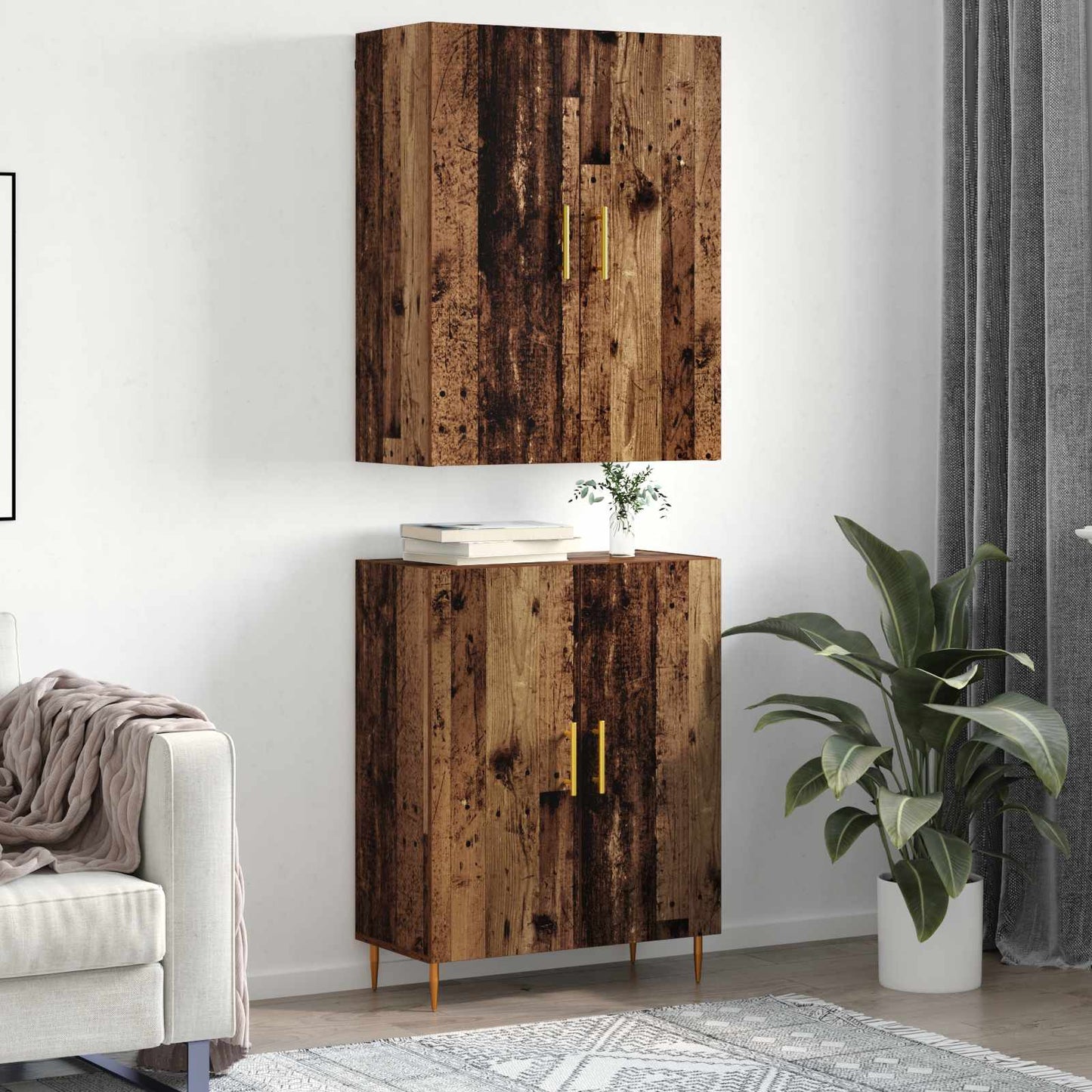 Highboard Altholz 69,5 x 34 x 180 cm Holzwerkstoff