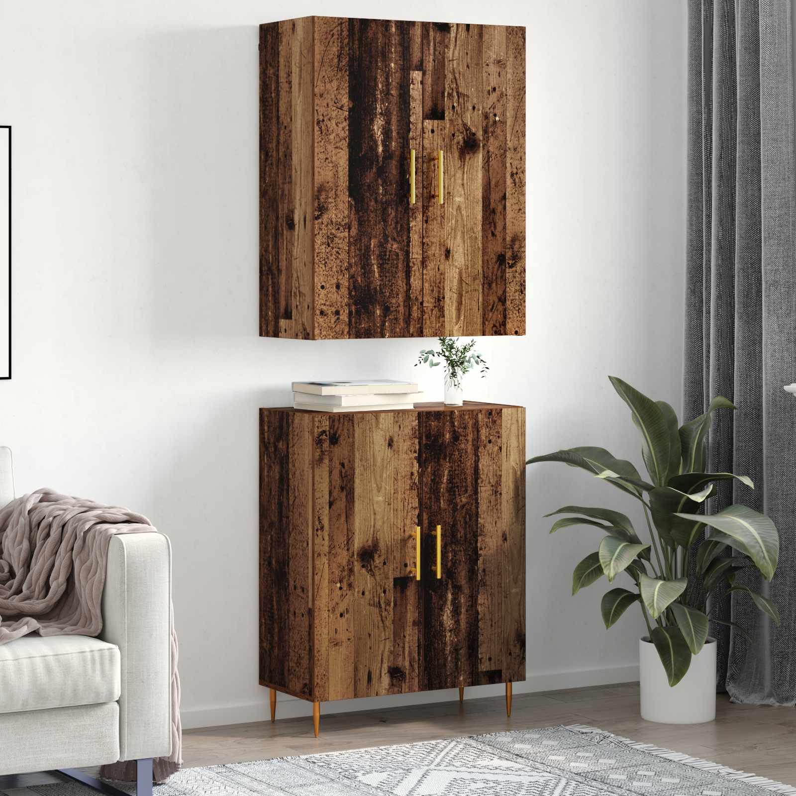 Highboard Altholz 69,5 x 34 x 180 cm Holzwerkstoff