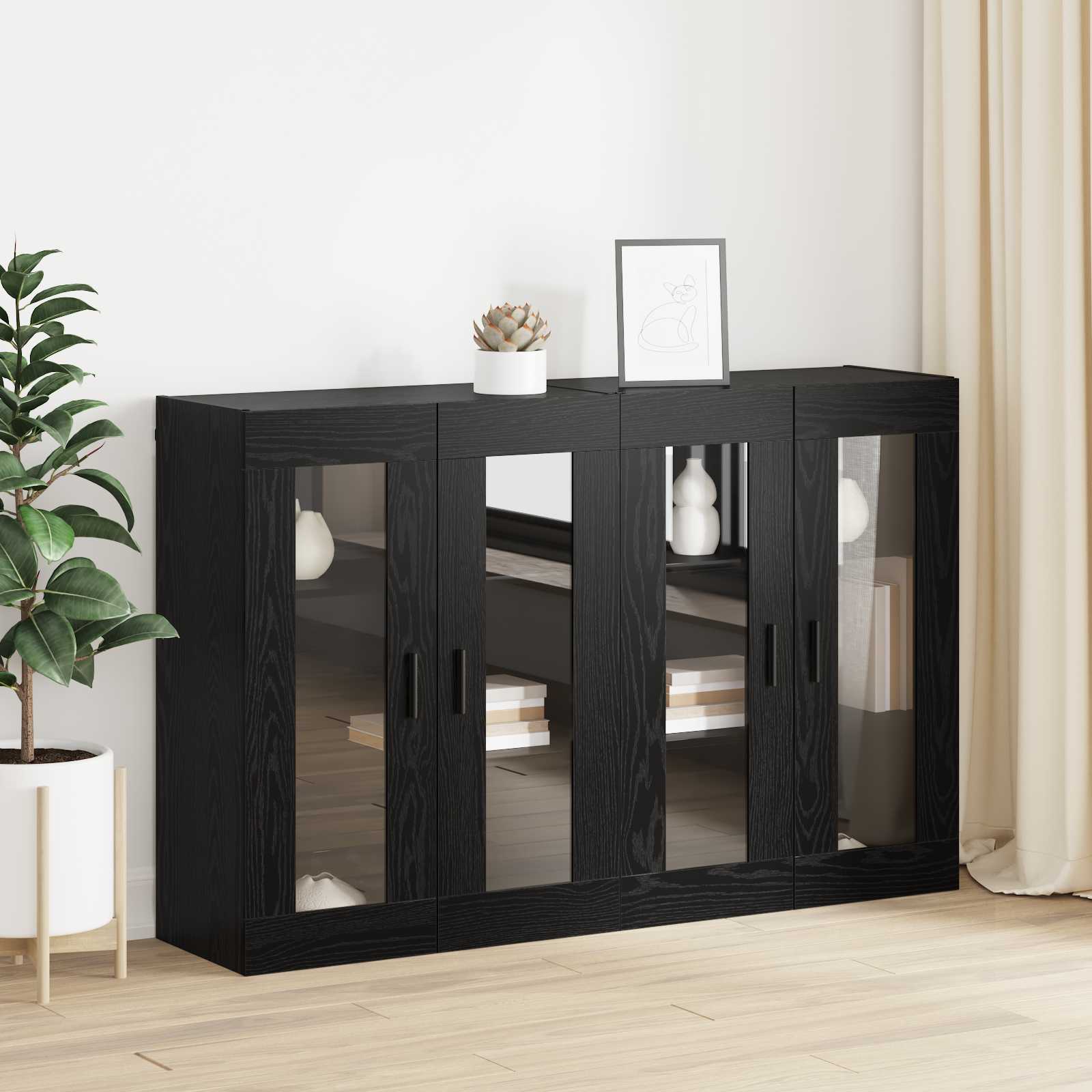 Wandmontierte Schränke 2 pcs Schwarz Eichen-Optik