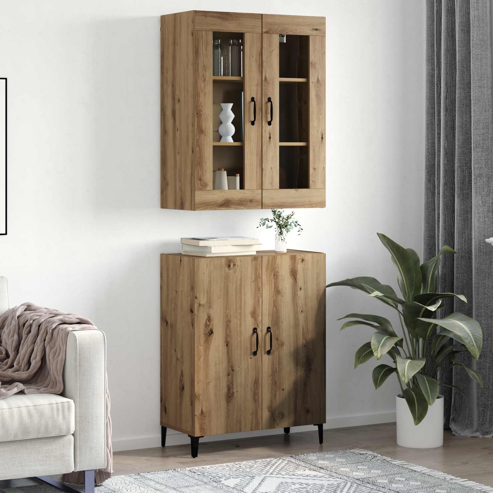 Highboard 2 stk. Artisan-Eiche 69,5 x 34 x 180 cm Holzwerkstoff