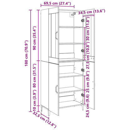 Highboard 2 stk. Artisan-Eiche 69,5 x 34 x 180 cm Holzwerkstoff