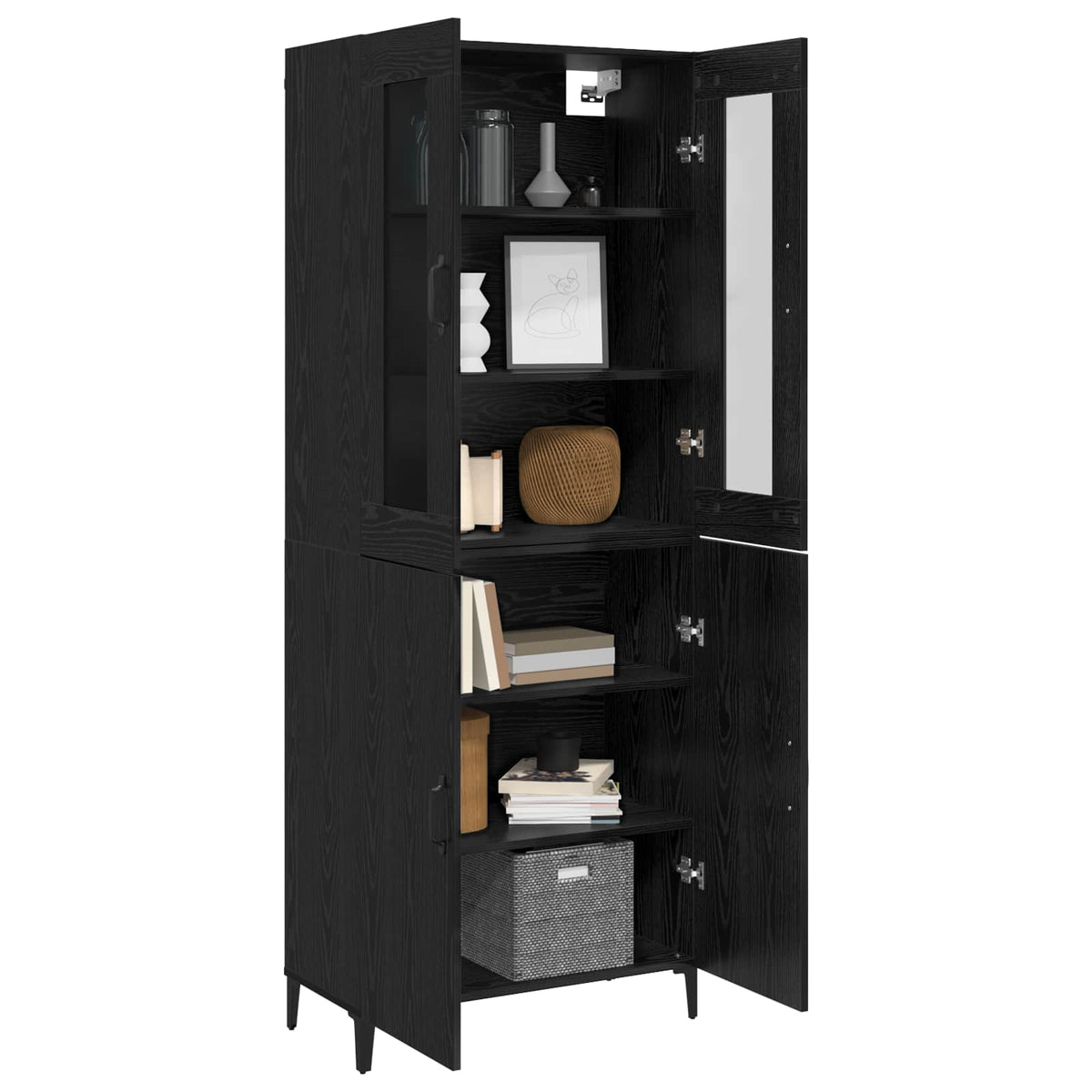 Highboard 2 stk. Schwarz Eichen-Optik 69,5 x 34 x 180 cm