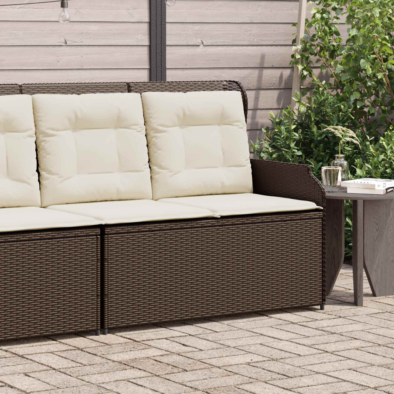 Gartenbank mit Kissen Schwarz und Cremeweiß Poly-Rattan
