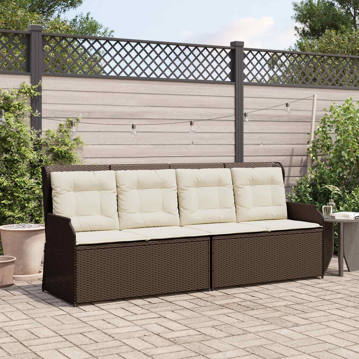 Gartenbank 2-Sitzer Braun und Cremeweiß Poly-Rattan