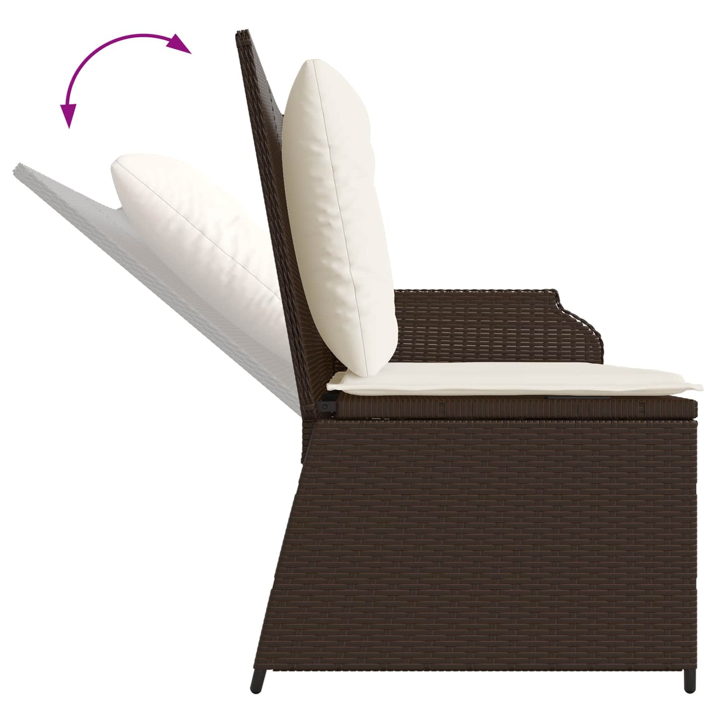 Gartenbank mit Kissen Schwarz und Cremeweiß Poly-Rattan