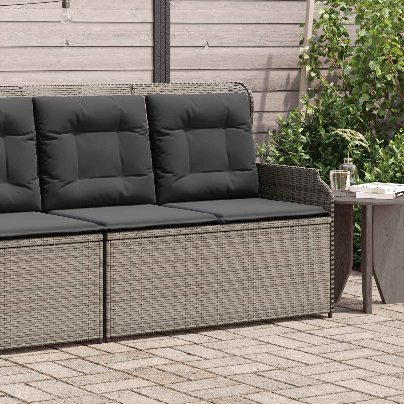 Gartenbank mit Kissen Grau Poly-Rattan
