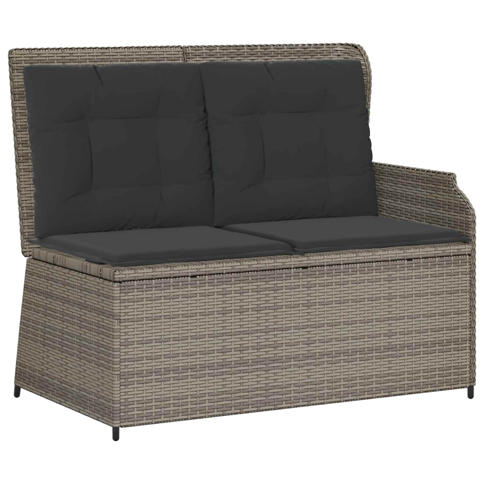 Gartenbank mit Kissen Grau Poly-Rattan