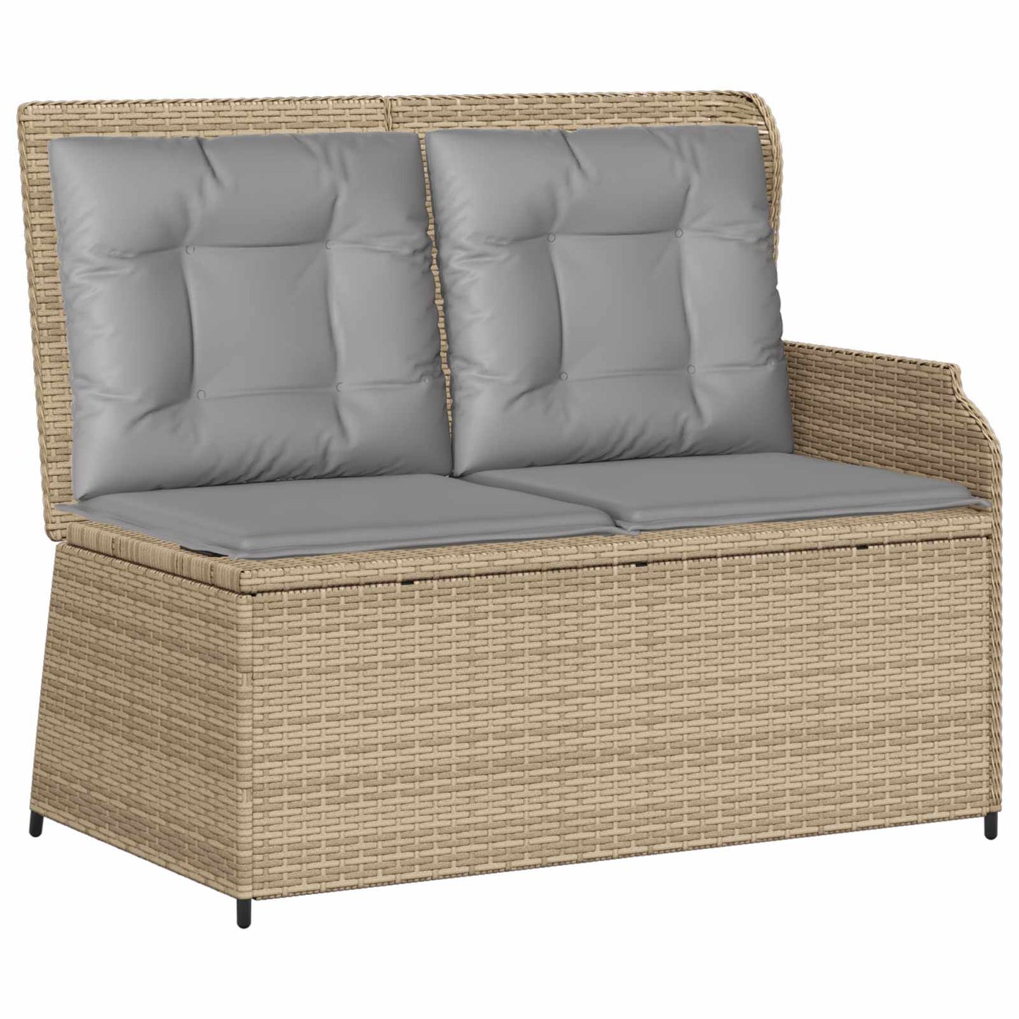 Gartenbank mit Kissen Beige und Grau Poly-Rattan