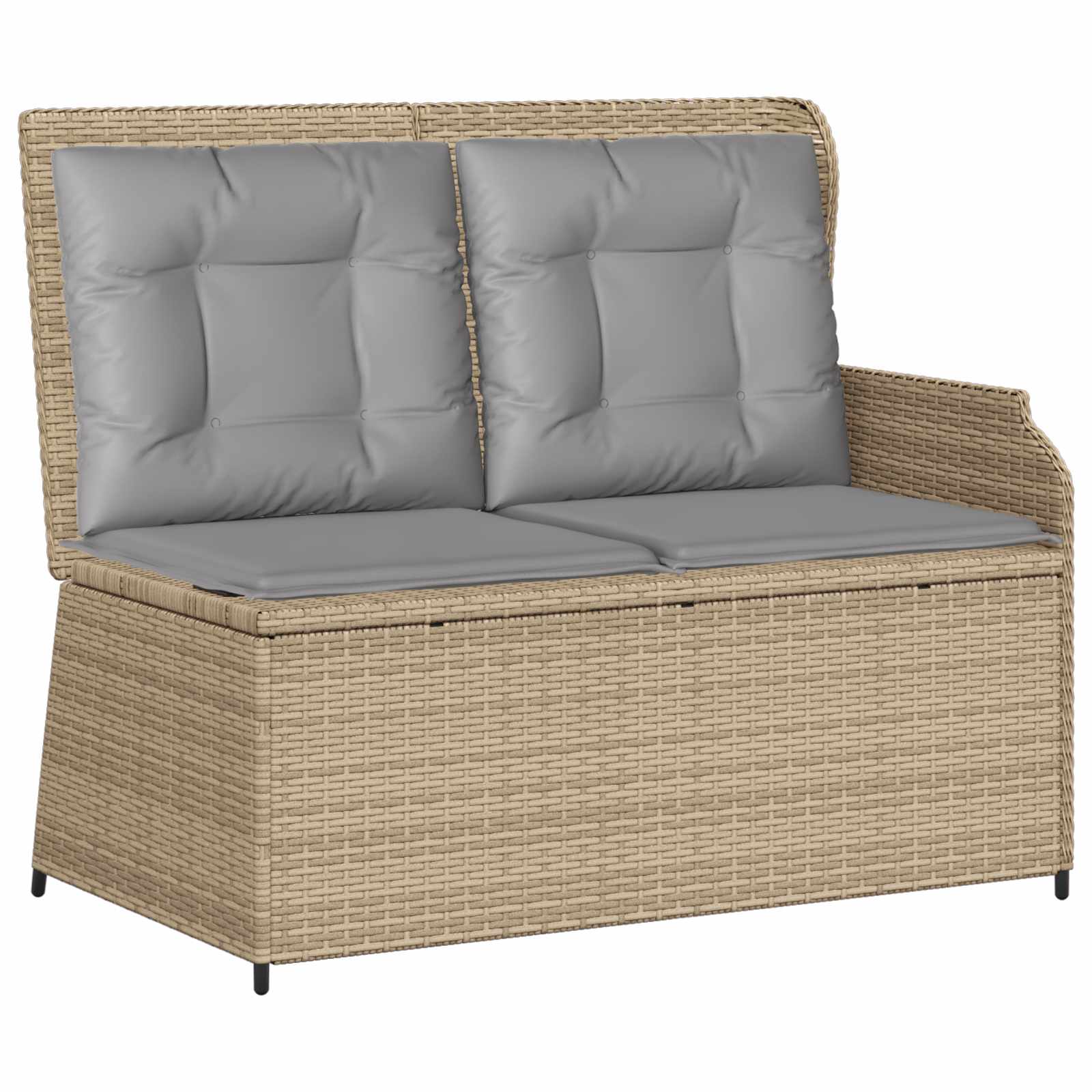 Gartenbank mit Kissen Beige und Grau Poly-Rattan
