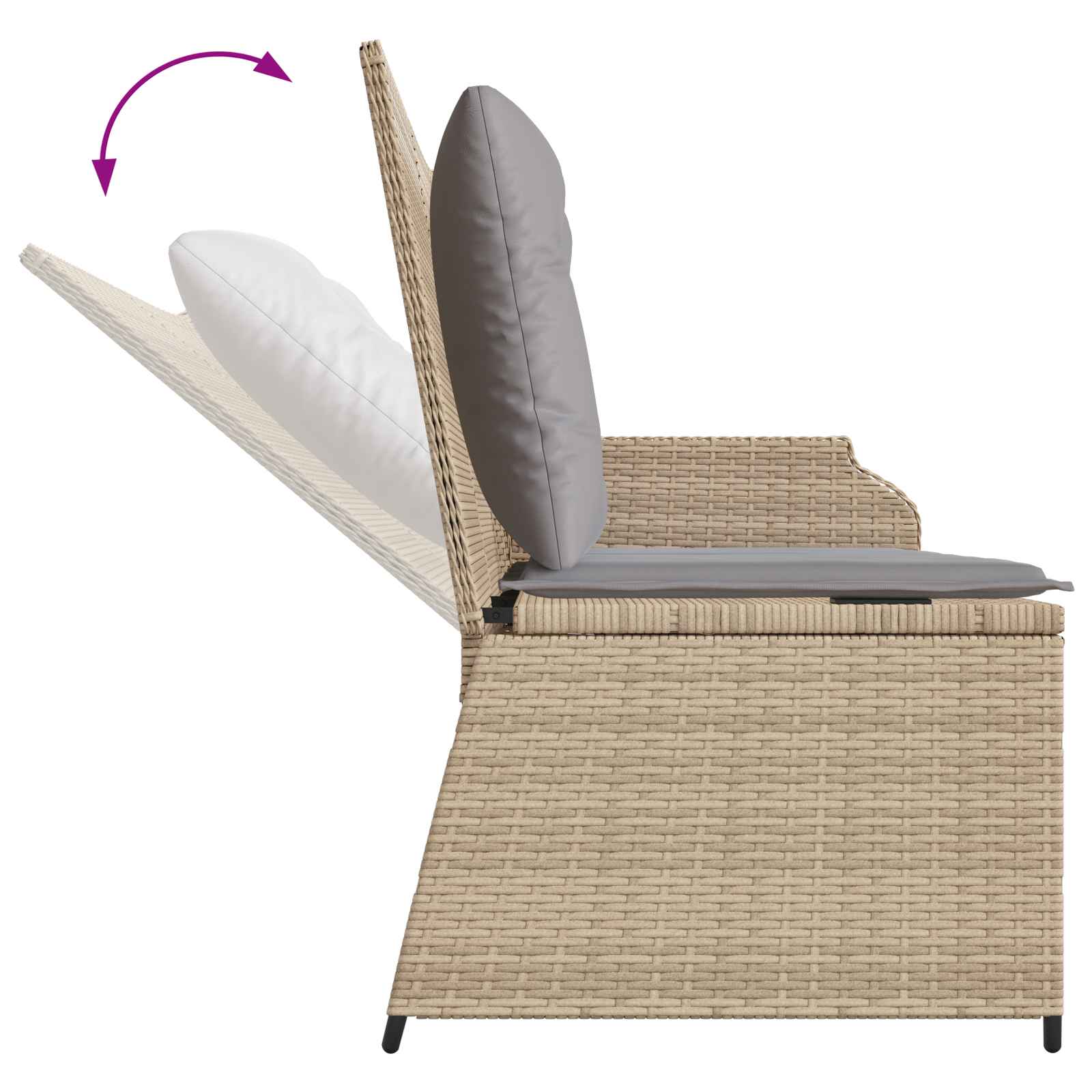 Gartenbank mit Kissen Beige und Grau Poly-Rattan