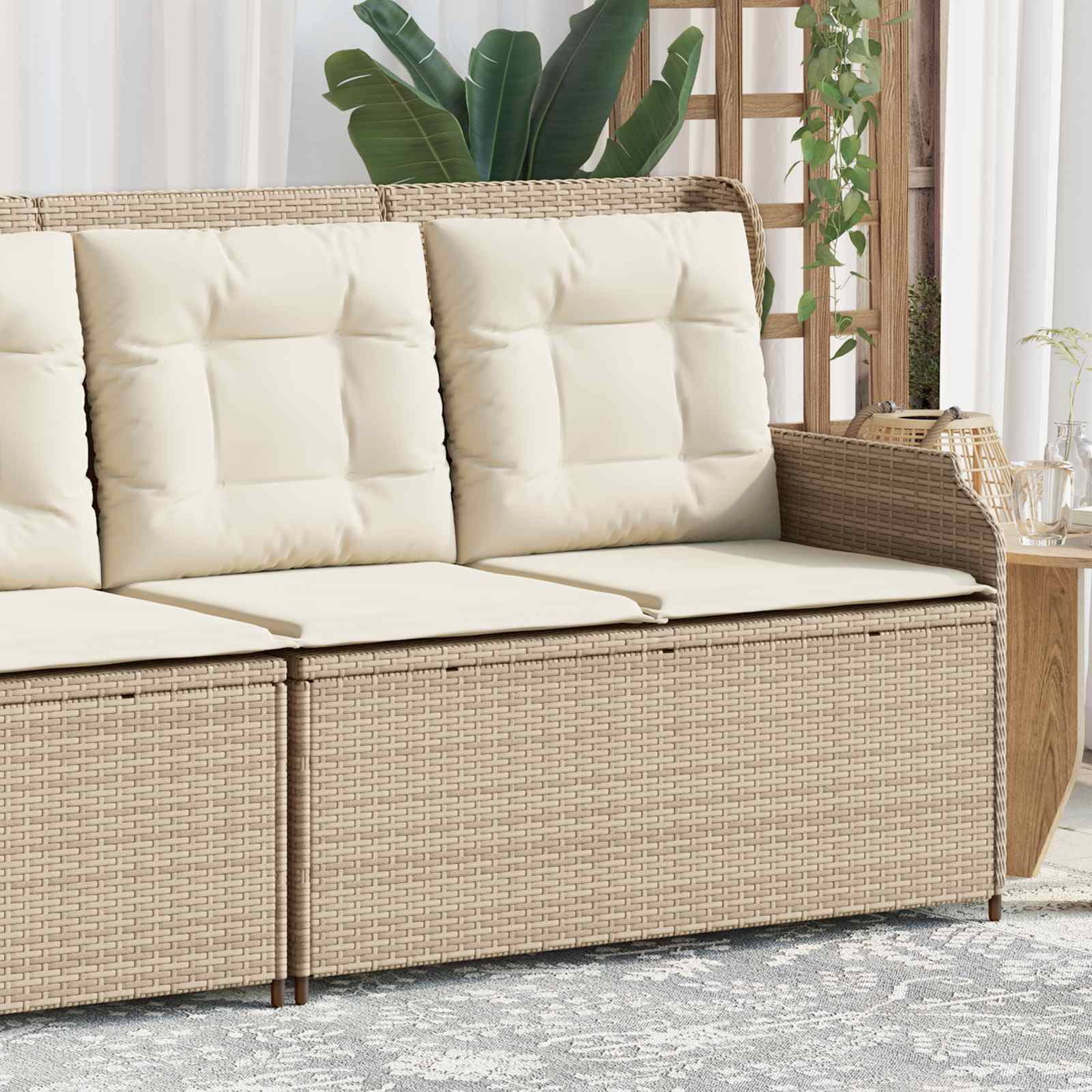 Gartenbank mit Kissen Schwarz und Cremeweiß Poly-Rattan