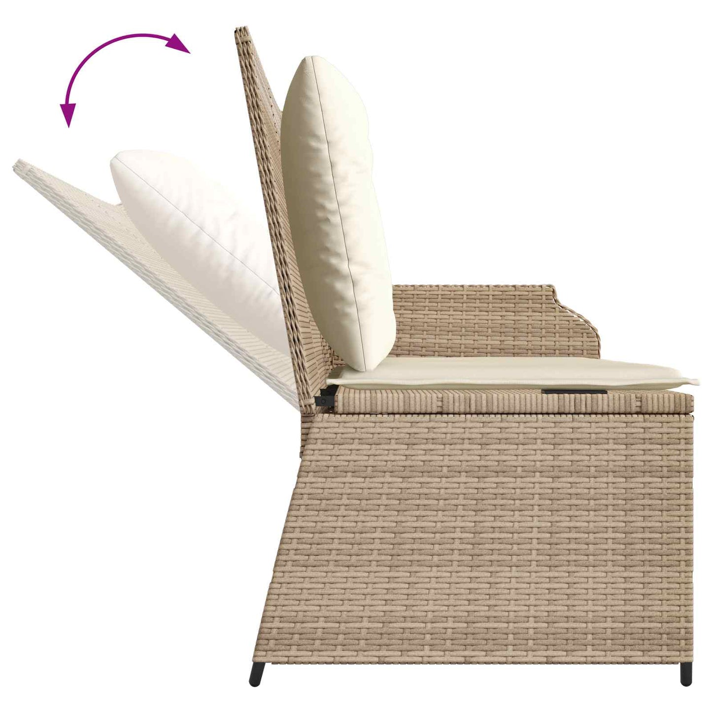 Gartenbank mit Kissen Schwarz und Cremeweiß Poly-Rattan
