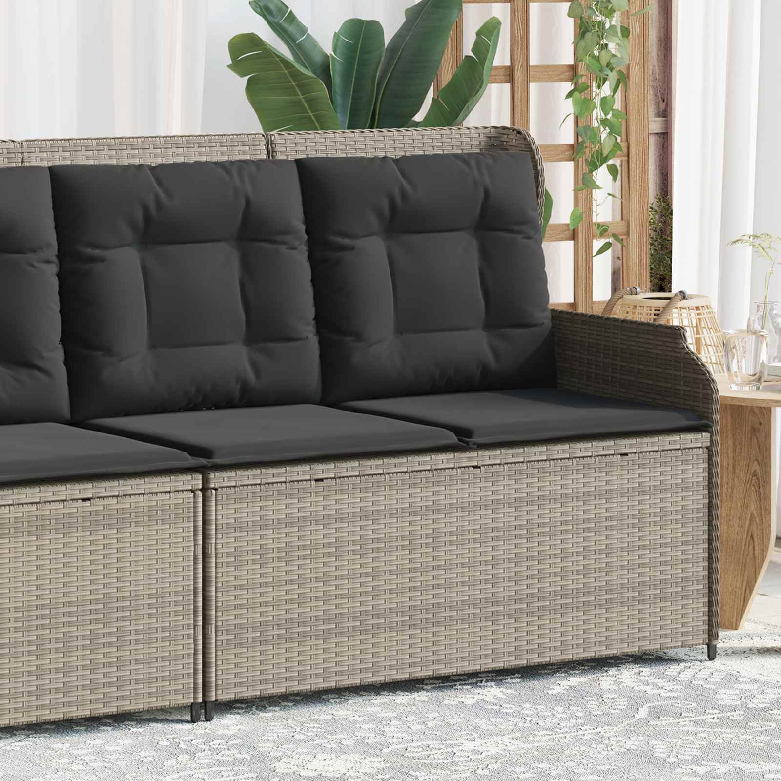 Gartenbank mit Kissen Hellgrau Poly-Rattan