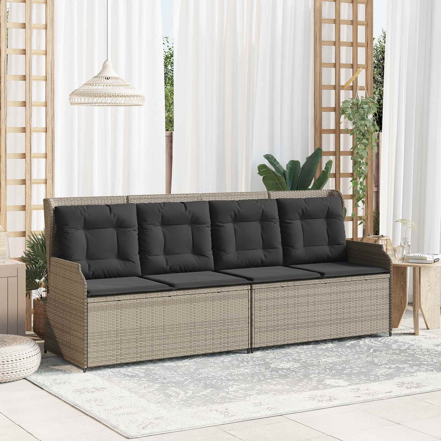 Gartenbank mit Kissen Hellgrau Poly-Rattan
