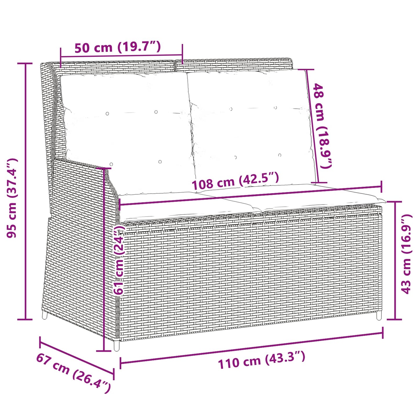 Gartenbank Hellgrau Poly-Rattan