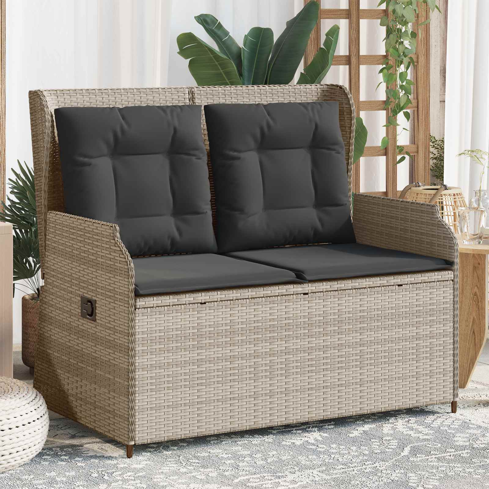 Gartenbank Hellgrau Poly-Rattan