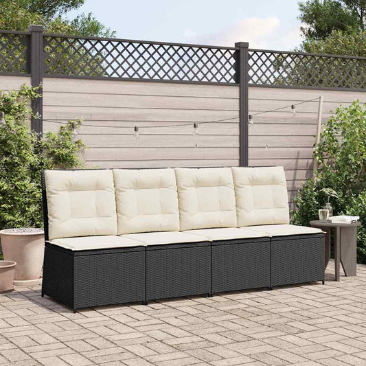 Gartensofa mit Kissen Schwarz Poly Rattan