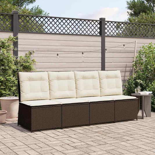 Gartensofa mit Kissen Braun Poly Rattan