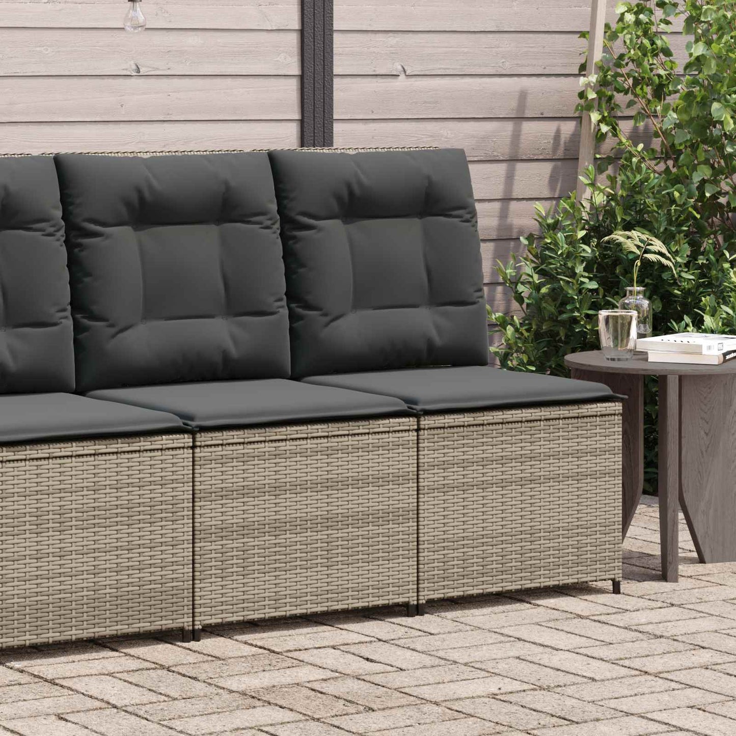 Garten-Sofa mit Kissen Grau Poly-Rattan