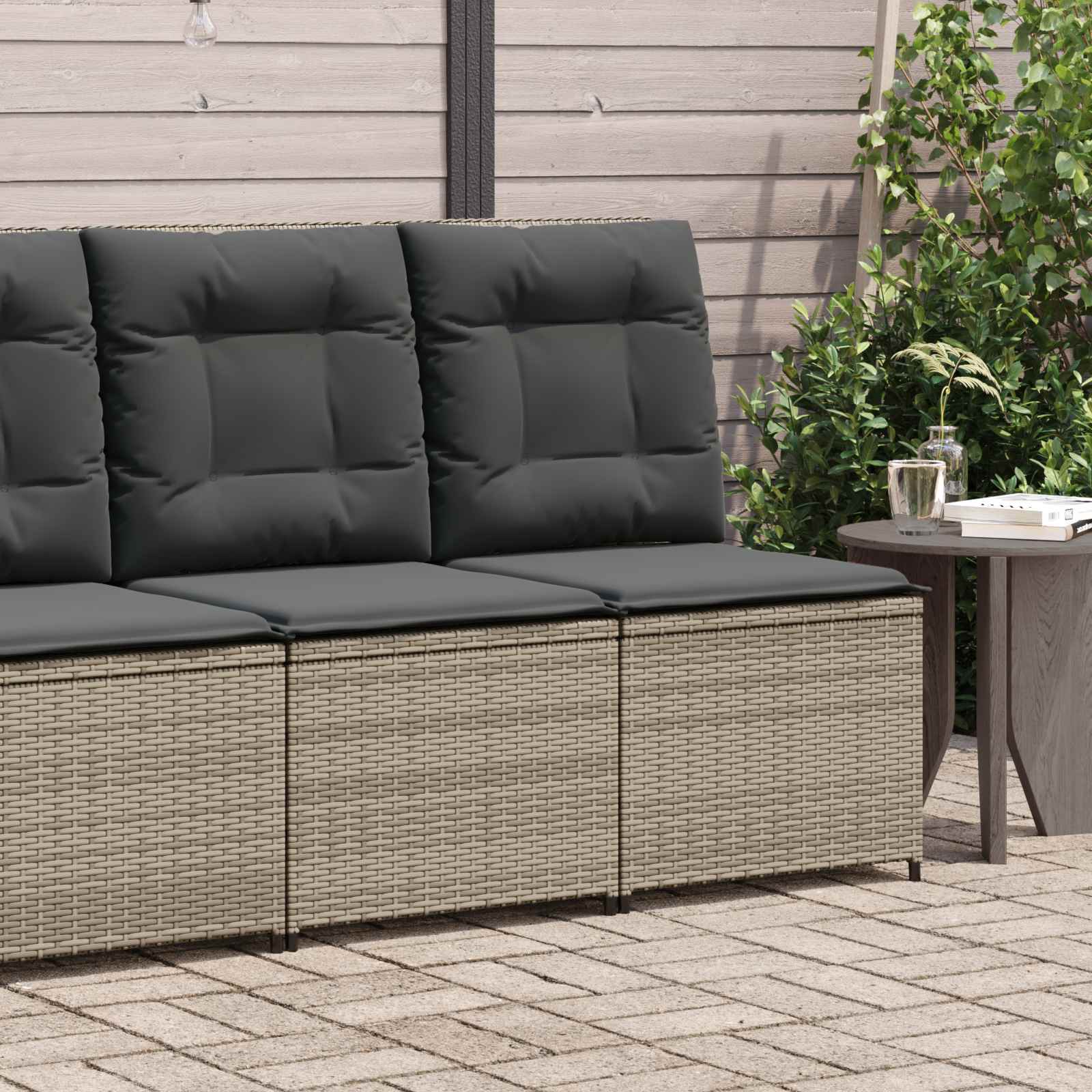 Garten-Sofa mit Kissen Grau Poly-Rattan