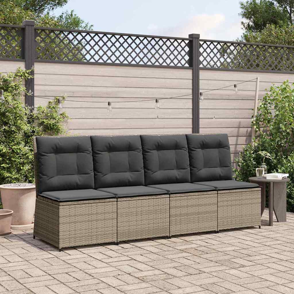 Gartensofa mit Kissen Grau Poly Rattan