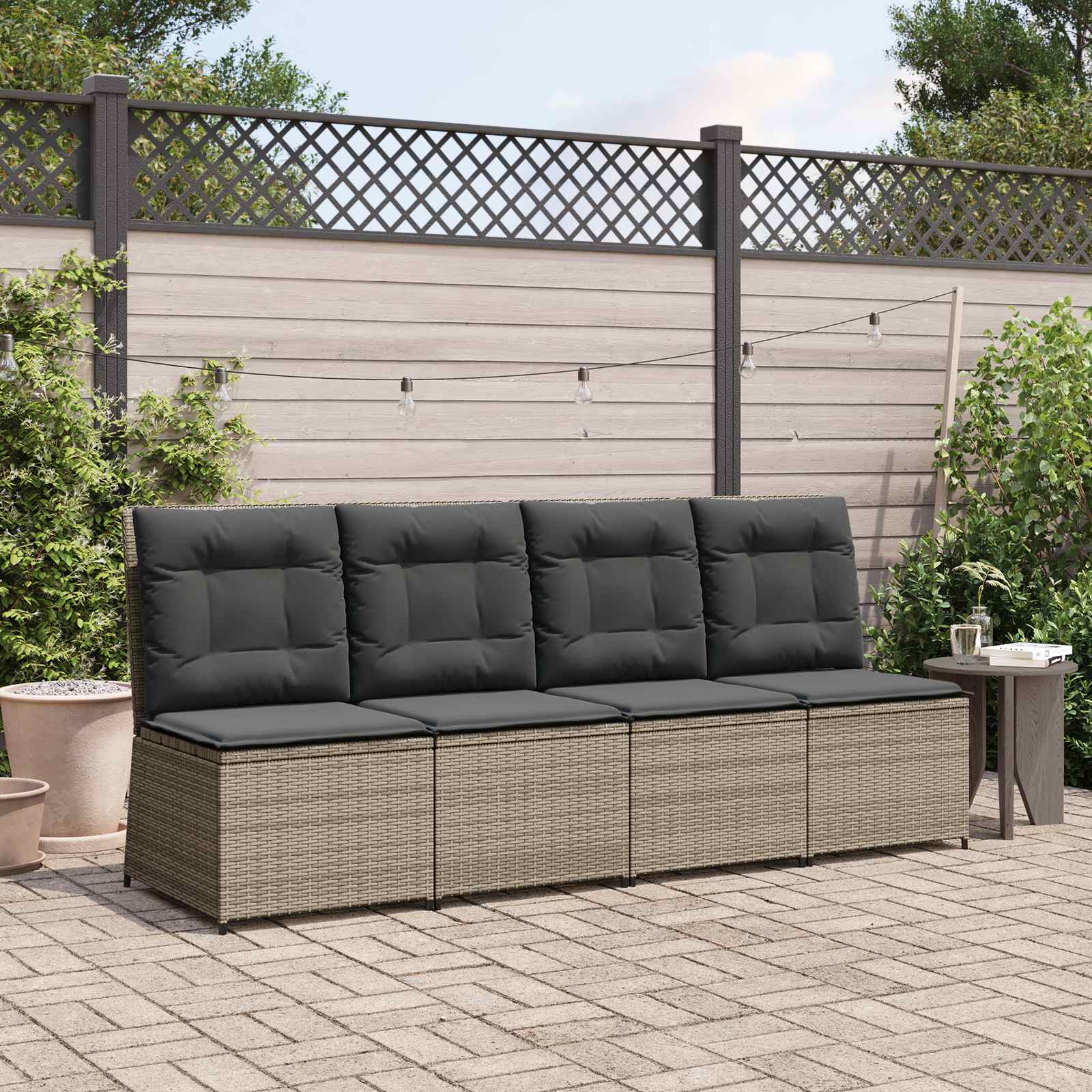 Garten-Sofa mit Kissen Grau Poly-Rattan